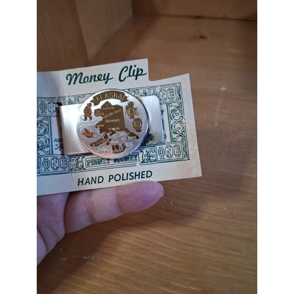 Alaska Souvenir Money Clip Map of Alaska, Alaskan Phoney Money Some Patina